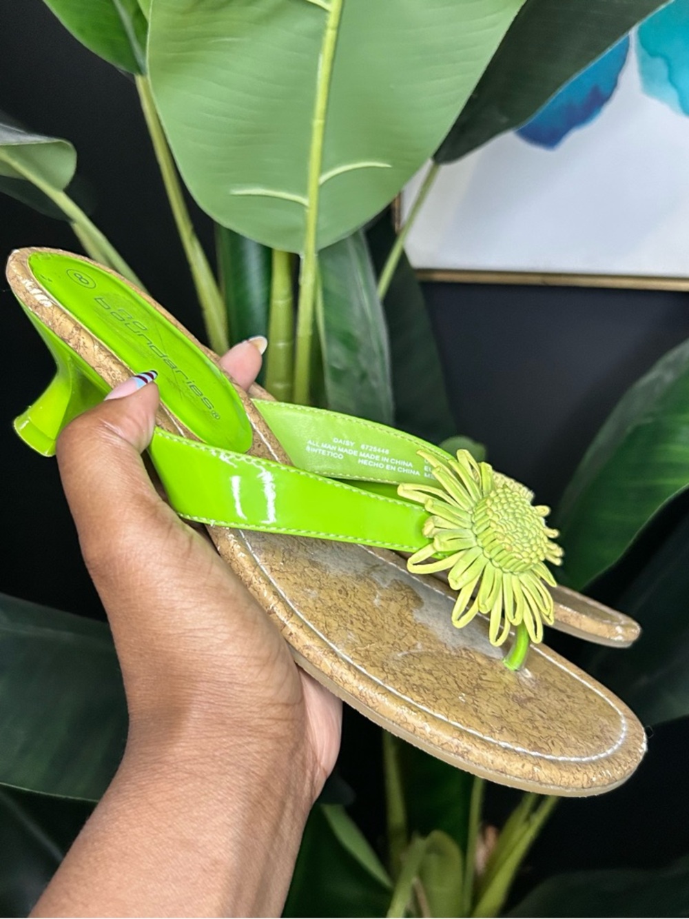 No Boundaries Lime Floral Patent Kitten Heel Sandal - 8
